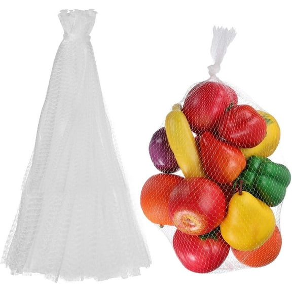 100 Pack Reusable Mesh Produce Bags, Large Net Bags for Grocery Shopping & Storage, Washable Organizer for Potatoes, Onions, Seafood & Toys (White)