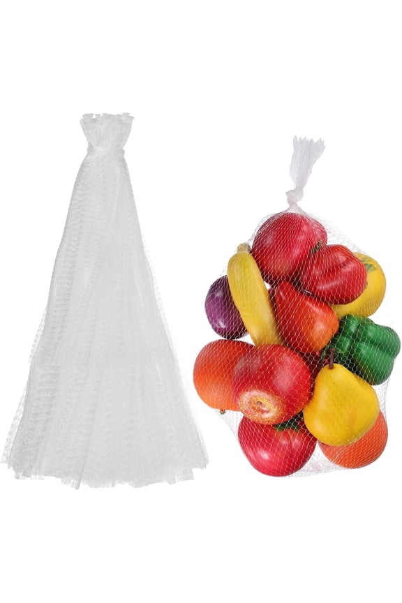 100 Pack Reusable Mesh Produce Bags, Large Net Bags for Grocery Shopping & Storage, Washable Organizer for Potatoes, Onions, Seafood & Toys (White)