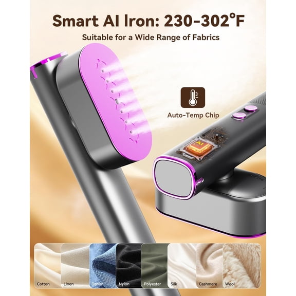 100-240V Portable Garment Steamer, 2-in-1 Steam Iron, 30s Fast Heat-up, 120ml Water Tank,