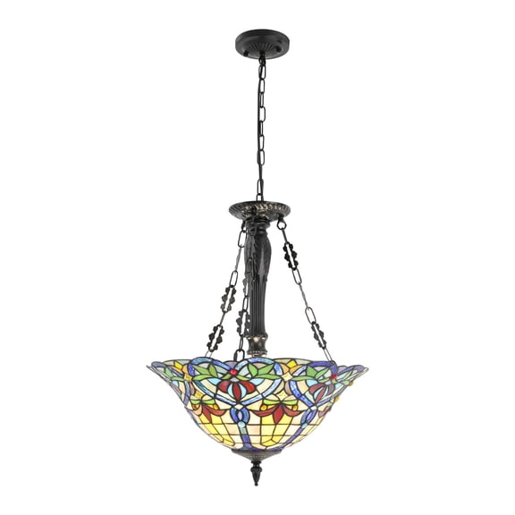 100-240V Stained Glass Chandelier, Ceiling Mounted Fixture, Retro Pendant Light