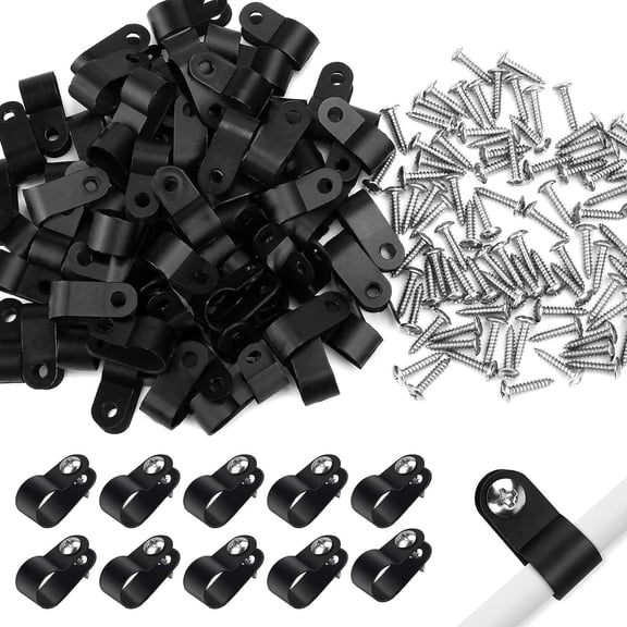 100 3/8 inch type cable clamps, nylon plastic cable clamps with screws, for electrical harness management installation cable clamps, black