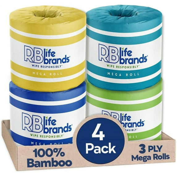 100% 3-Ply Bamboo Toilet Paper, 4 Rolls, FSC Certified, BPA Free, Chemical Free, Organic and Vegan 350 sheets | Biodegradable, RV Safe & Septic Safe | Tree-Free, Unscented