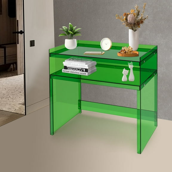 100*30*80cm Acrylic Desk Small Entryway Table with Open Shelves Entry Table Green