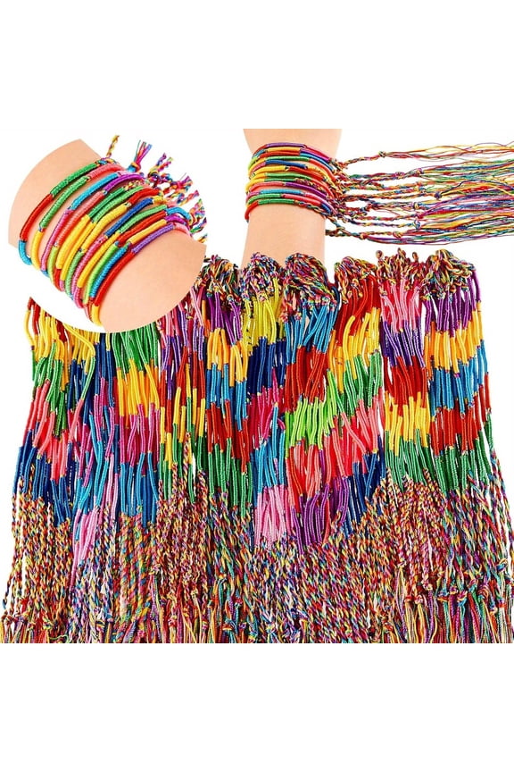 100/ 300Pcs Handmade Friendship Bracelets Bulk – Braided String Thread Bracelets in Assorted Rainbow Colors, Straight Weave Style, Party Favors & Gifts for Women, Birthdays, Festivals