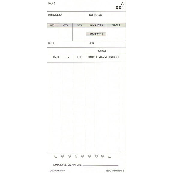 (100) 4500PP10 Time Cards for Nile Products 4500PP Calculating Time Clock, Compatible by COMPUMATIC