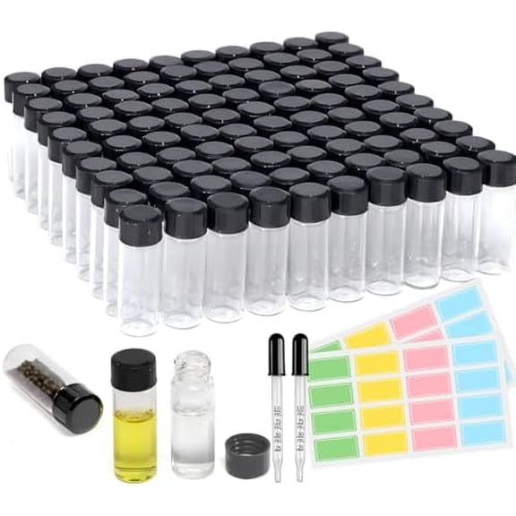 100  4ml Clear Glass Vials with Screw Caps Small Vials Liquid Bottle Vials for Essential Oil