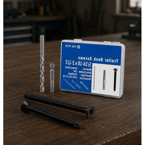 100 5/16-18 x 2-1/2 Inch Flat Thread Forming Screws, Trailer Deck Screws, Black Phosphate Coating, Includes T40 Bit and 9/32 Inch Drill Bit