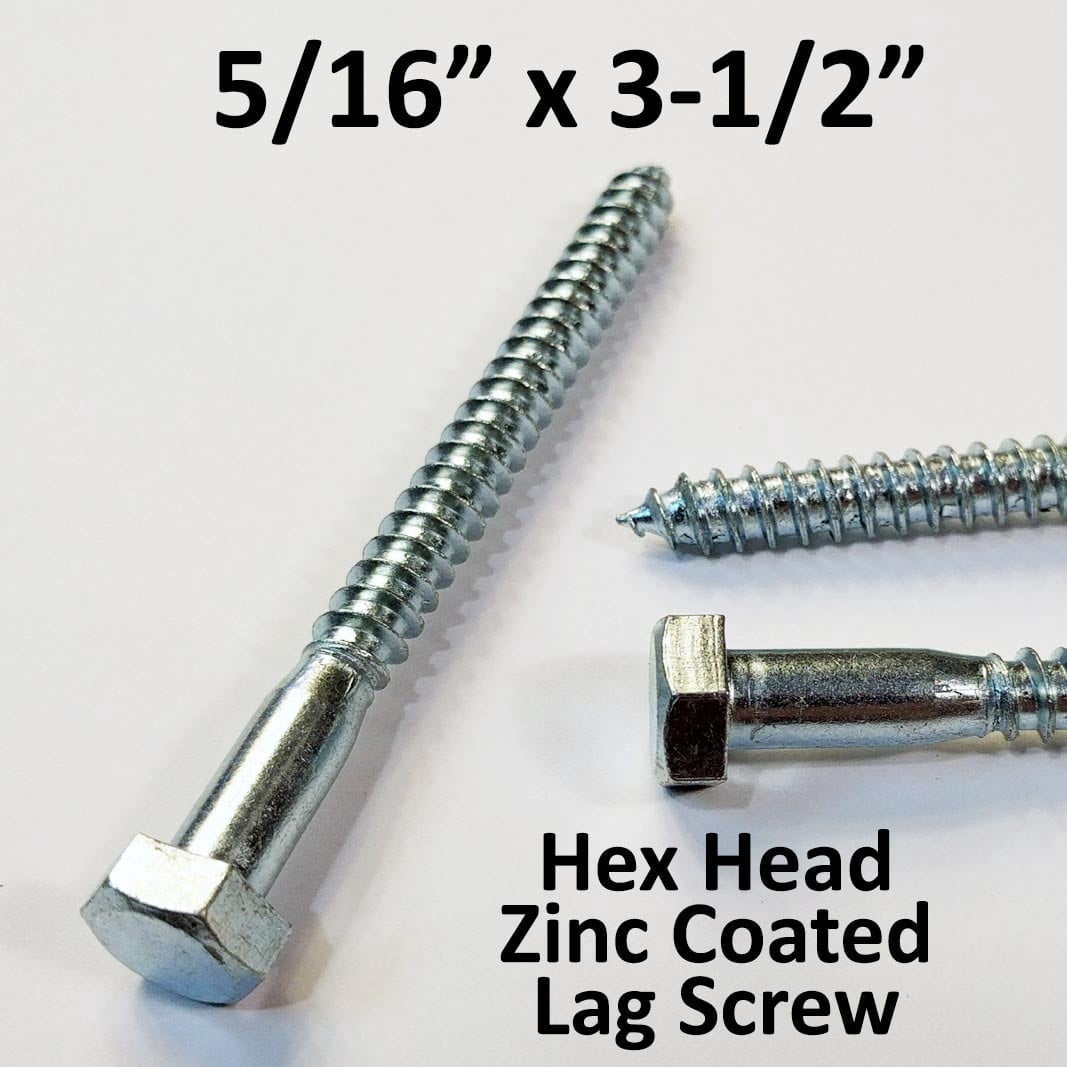 (100) 5/16" x 3-1/2" Lag Screws White Zinc Plated