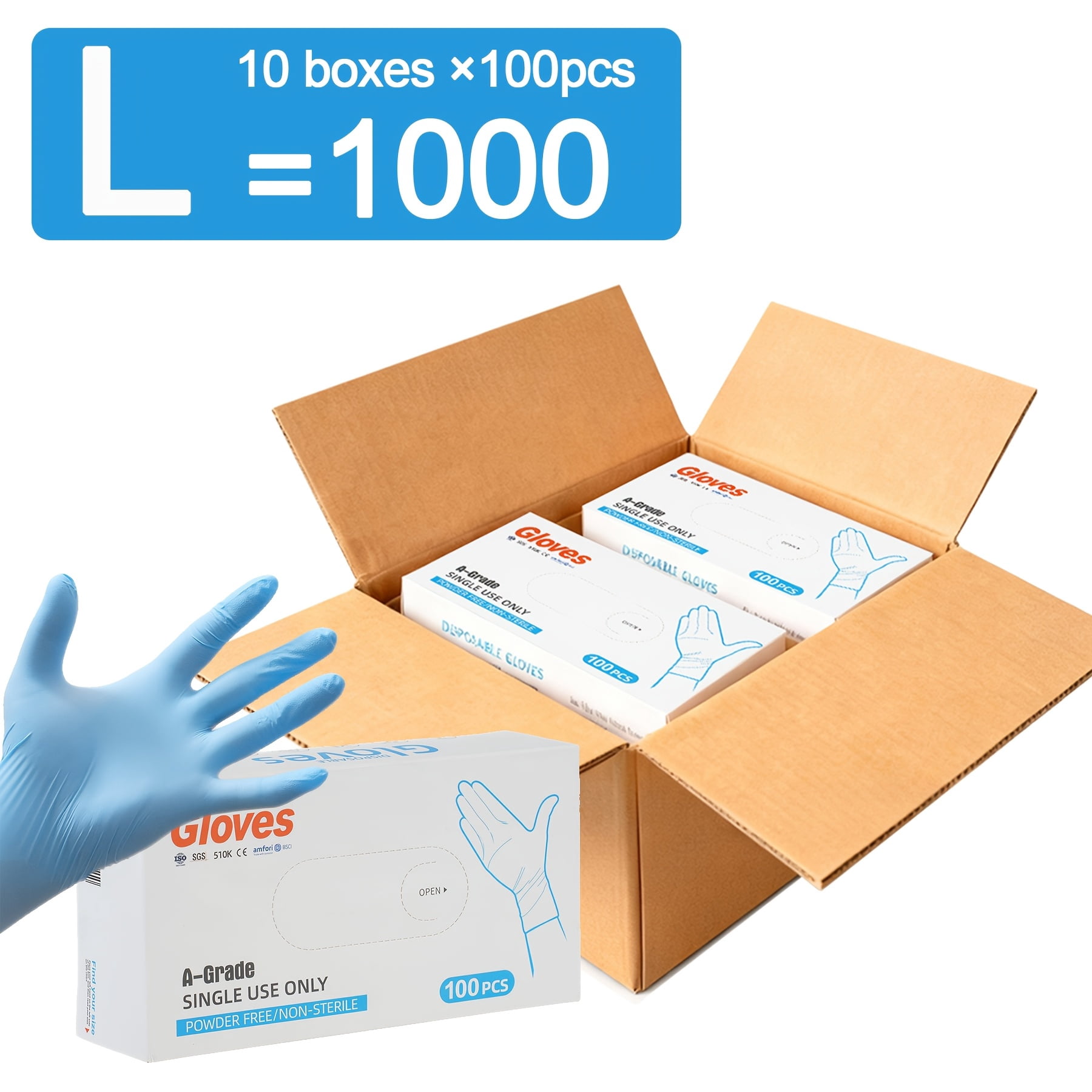 100/500/1000Pcs Blue Nitrile Disposable Gloves, Powder/Latex-Free ...