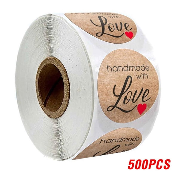 100-500pcs 1inch Vintage Kraft Paper Handmade With Love Stickers for Package Thank You Stationery Adhesive Labels Baking Seals