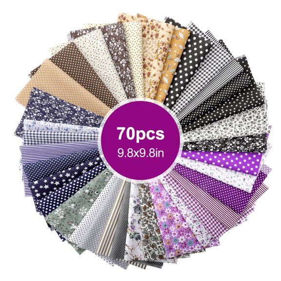 70pcs Quilting Fabric, TSV Cotton Craft Fabric Bundle Patchwork Pre-Cut Quilt Squares, Assorted Colors Squares Quilting Fabric, Printed Patchwork for DIY Sewing Scrapbooking Quilting Dot Pattern