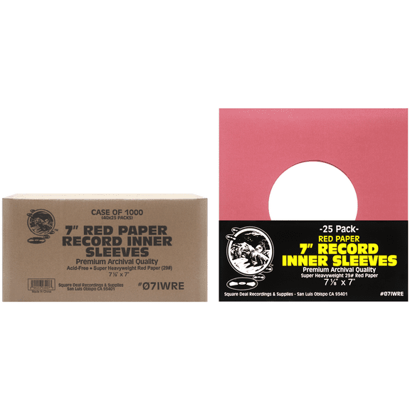 (100) 7" 45rpm Red Vinyl Record Inner Sleeves - Archival Quality, Super Heavyweight 29# Paper with Hole - 07IWRE