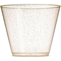 100 9 Oz Clear Plastic Cups, Old Fashioned Tumblers, Fancy Disposable Wedding Cups, Elegant Party Cups with Gold Rim