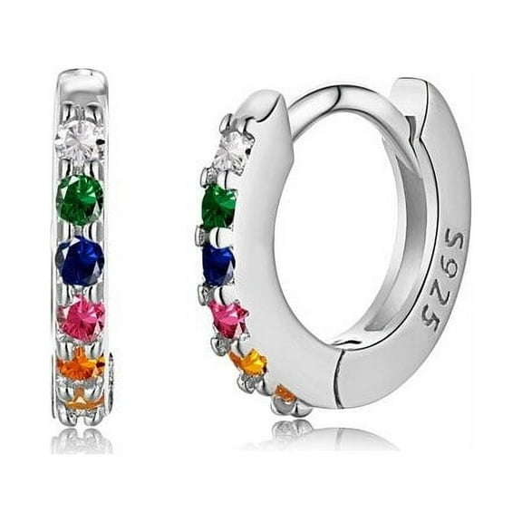 100% 925 Sterling Silver Cubic Zirconia Gemstone Small Hoop Earrings For Women Fine Jewelry Gifts