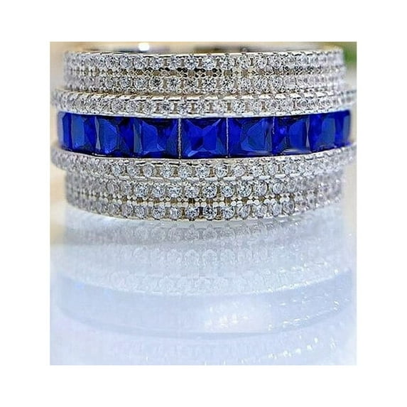 100% 925 Sterling Silver Lab Sapphire Emerald High Carbon Diamonds Gemstone Rings Fine Jewelry Wedding Band