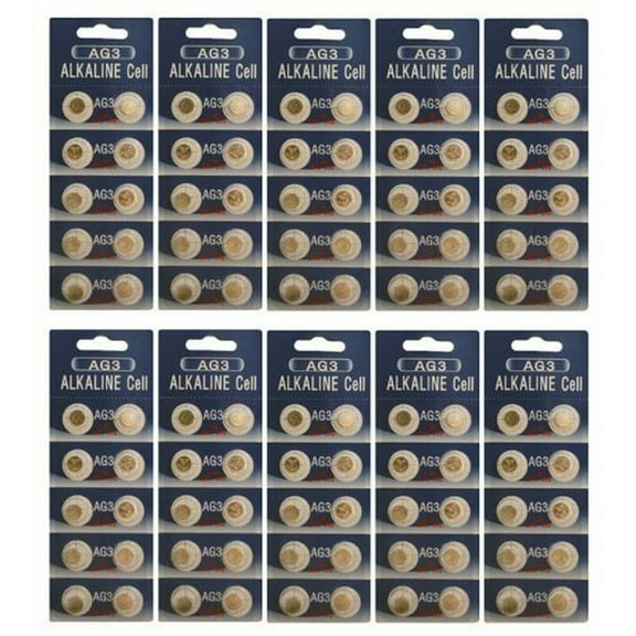 100 AG3 Batteries / LR41 Alkaline Button Cells, 1.5V, 10 Pcs Card by Powertron