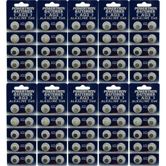 100 AG3 Batteries / LR41 Alkaline Button Cells, 1.5V, 10 Pcs Card