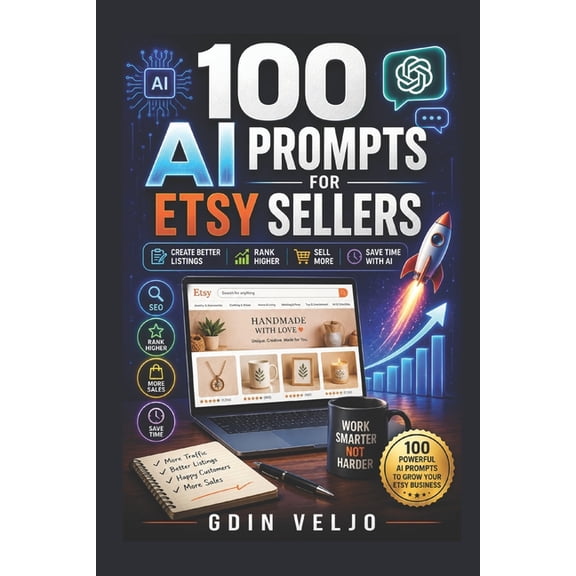 100 AI Prompts for Etsy Sellers: Create Better Listings, Rank Higher, Sell More & Save Time with AI, (Paperback)