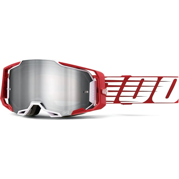 100% ARMEGA Premium Protective Sport Goggles with Ultra HD Lens & Nose Guard (Oversized Deep Red - Mirror Silver Flash Lens)
