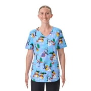 SCRUBSTAR 100 Acre Snow Day Women's V-Neck Print Scrub Top, Sizes XS-3XL