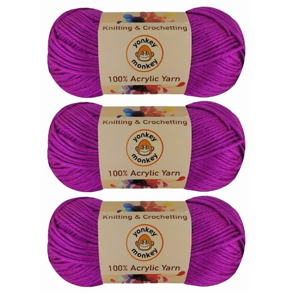 100% Acrylic Fancy Yarn 3-Pack by Yonkey Monkey Knitting Crochet DIY Art Craft (Magenta 19)