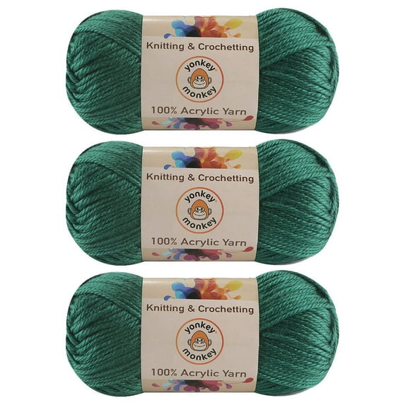 100% Acrylic Fancy Yarn 3-Pack by Yonkey Monkey Knitting Crochet DIY Art Craft (Sea Green 56)