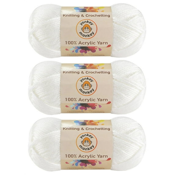 100% Acrylic Fancy Yarn 3-Pack by Yonkey Monkey Knitting Crochet DIY Art Craft (Soft White 01)