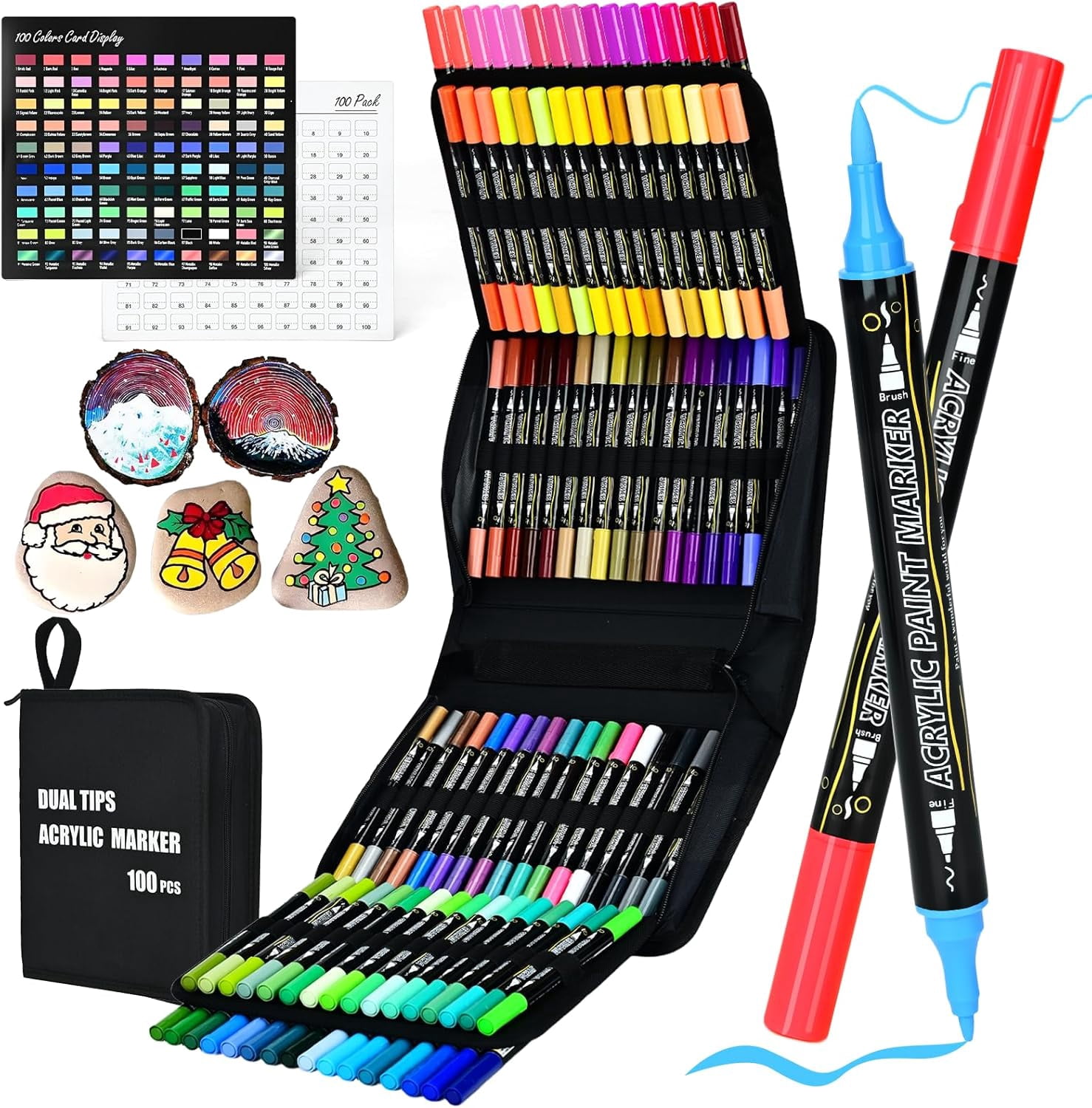 100 Acrylic Paint Markers, 12 Metallic & 88 Regular Colors Dual Tip Metallic Marker Pens for Black Paper, Photo Album, Rock Painting, Glass, Wood, Card Making, Scrapbook Supplies, DIY Crafts