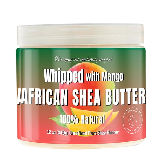 RA COSMETICS Whipped Shea Butter with Mango Extract – 100% Unrefined Shea Body Butter from Ghana – Moisturizes Skin, Nourishes & Conditions Hair, Scalp – Softens and Smooths Lips, Hands & Feet – 12oz