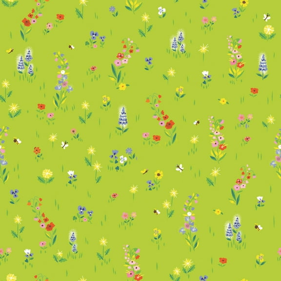 100 Aker Woods Picnic Meadow Lime Cotton Fabric