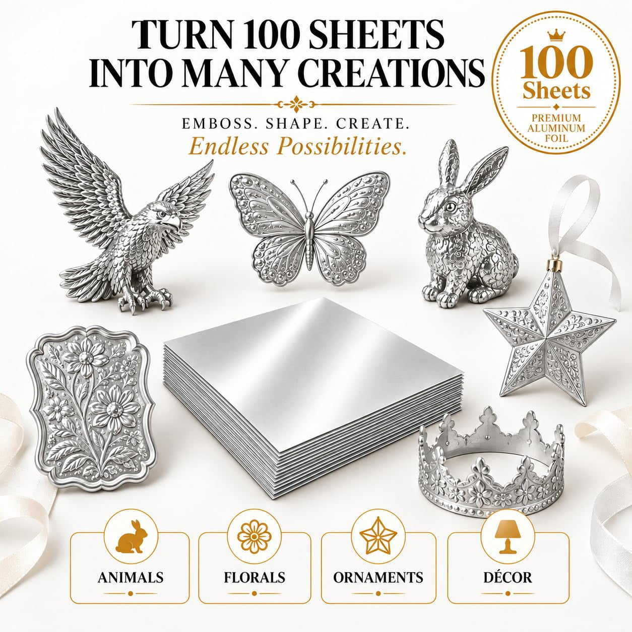 100 Aluminum Embossing Foil Sheets 6x6 Inch with 6 Metal Embossing ...