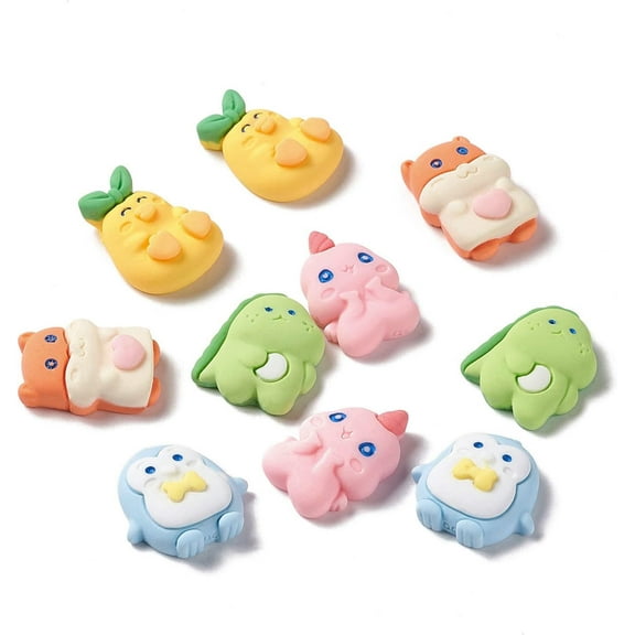 100 Animal Theme Resin Charms - Flatback Fox Dinosaur Unicorn Slime
