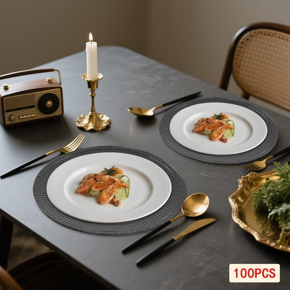 100 Antique Style Plates Decorative Plastic Plates Stackable Design for Banquets