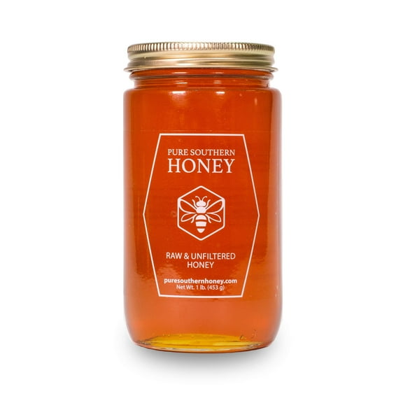 100% Authentic, USA - GGA1 Made Raw Unfiltered Honey, Made by Pure Southern Honey [ 1 lb] - Unheated - Non - GMO, No Additives, All - Natural Sweetener- Environmental-Friendly Glass Jar