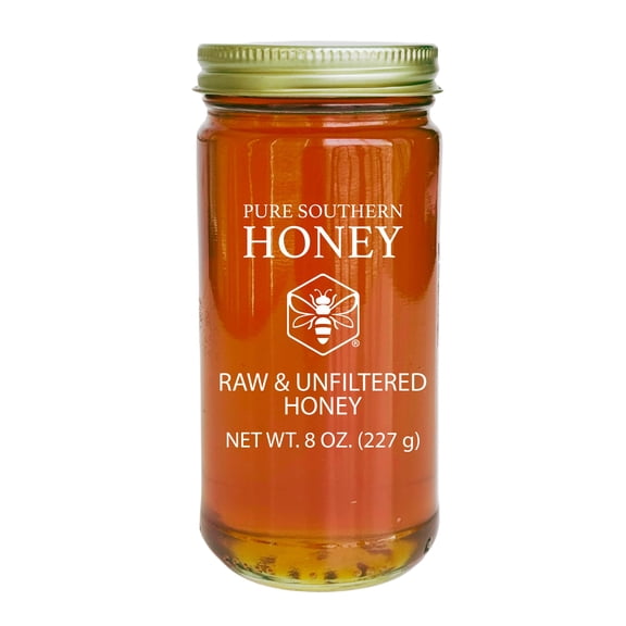 100% Authentic, USA - GGA1 Made Raw Unfiltered Honey, Made by Pure Southern Honey [ 8 oz ] - Unheated - Non - GMO, No Additives, All - Natural Sweetener- Environmental-Friendly Glass Jar
