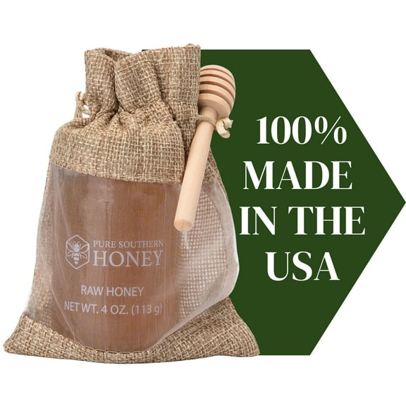 100% USAMade [4 oz] MINI Raw Honey with Honeycomb Gift Bag with Dipper, Pure Southern Honey