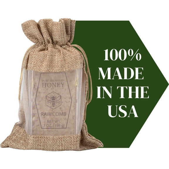 100% USAMade [7 oz] Raw Unfiltered Honeycomb Gift Bag, Pure Southern Honey- All Natural Sweetener