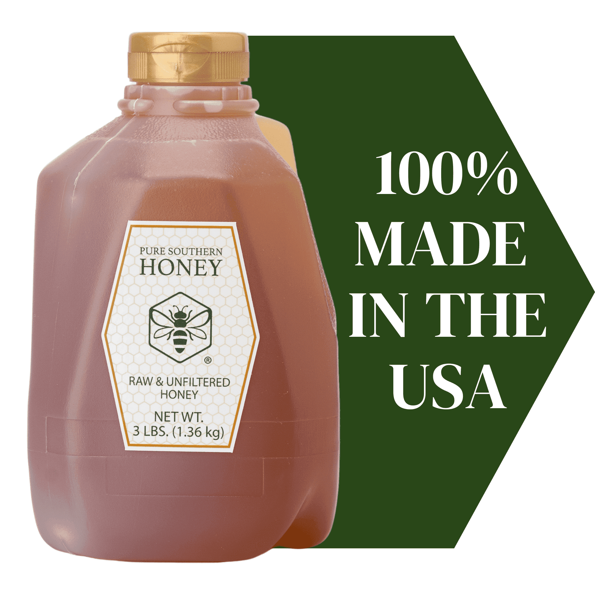 100% Authentic, USA - Made Raw Unfiltered Honey, Pure Southern Honey [ 3 lb] - Unheated - Non - GMO, No Additives, All - Natural Sweetener- Bulk Pour Jug With Flip Top