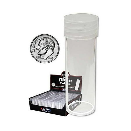 (100) BCW Brand Round Clear Plastic (Dime) Size Coin Storage Tube Holders with Screw on Lid