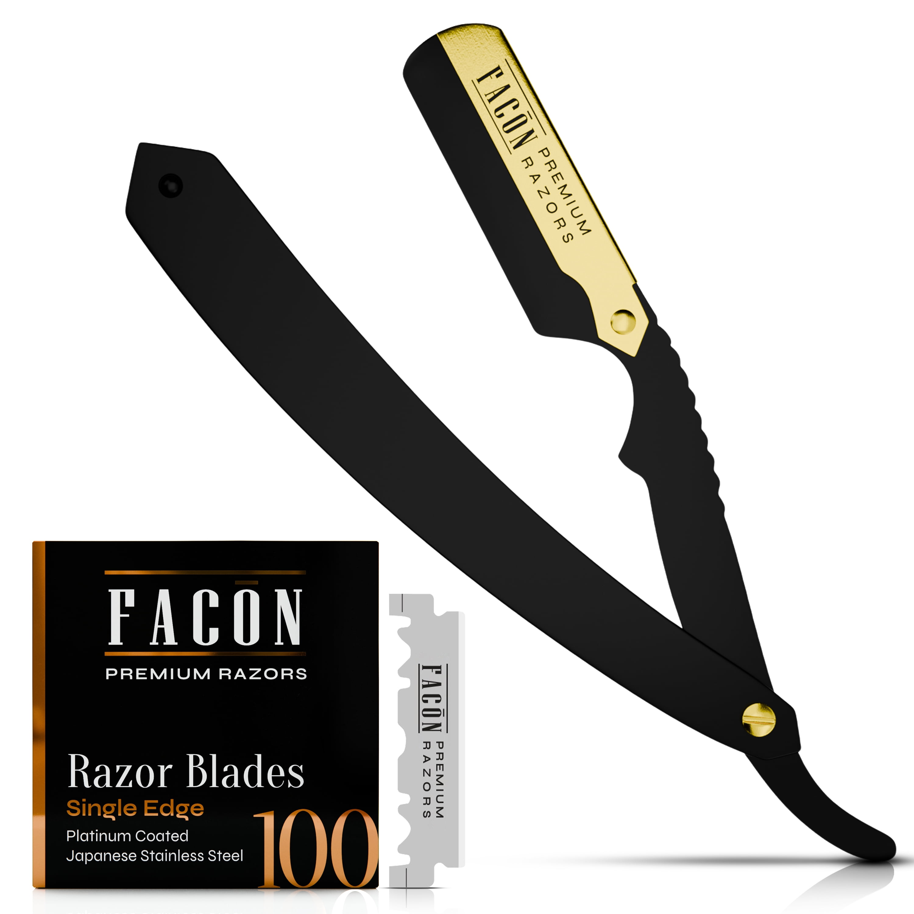 100 BLADES + Facón Professional Premium Straight Edge Barber Razor - Salon Quality Cut Throat Shavette