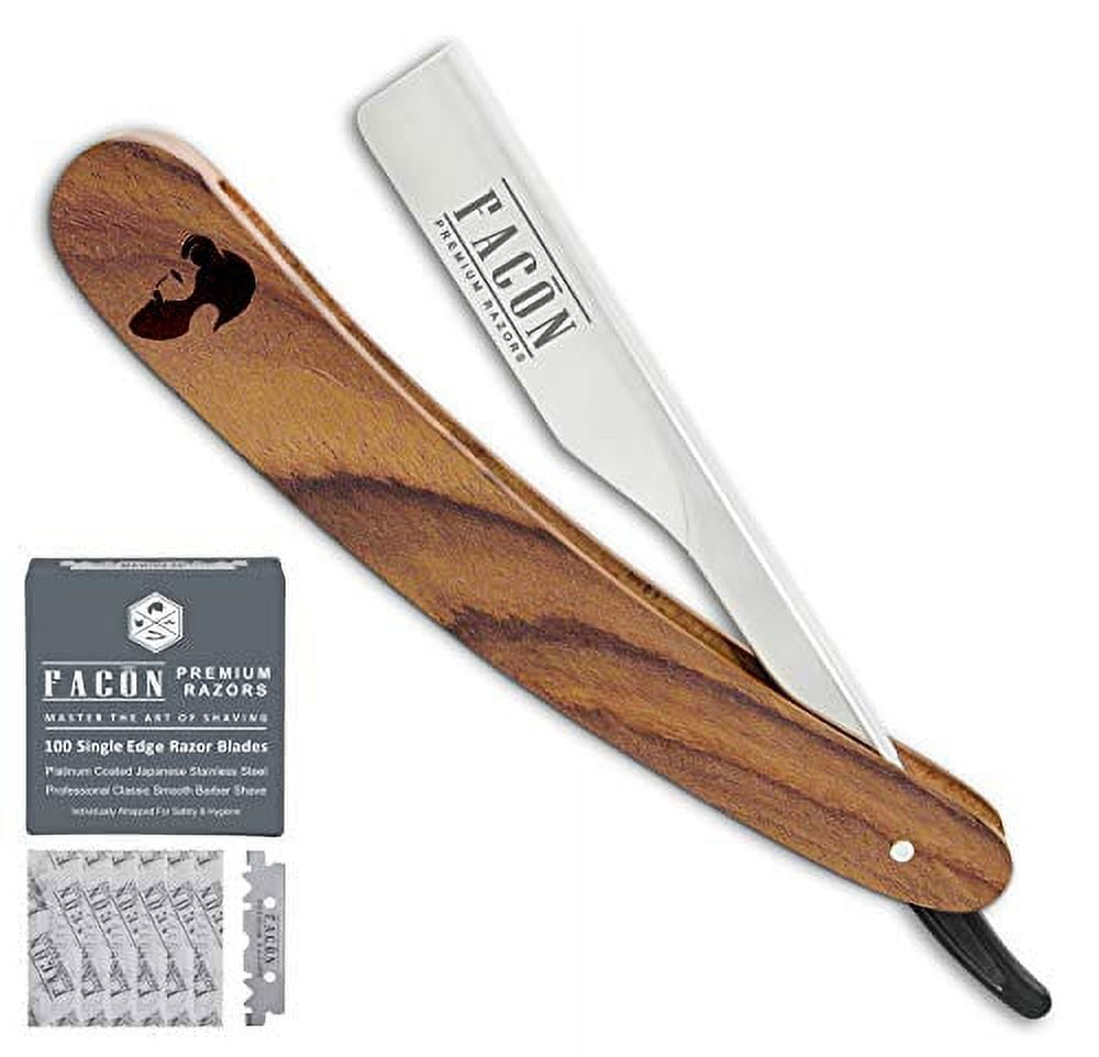 100 BLADES + Facón Professional Wooden Straight Edge Barber Razor ...