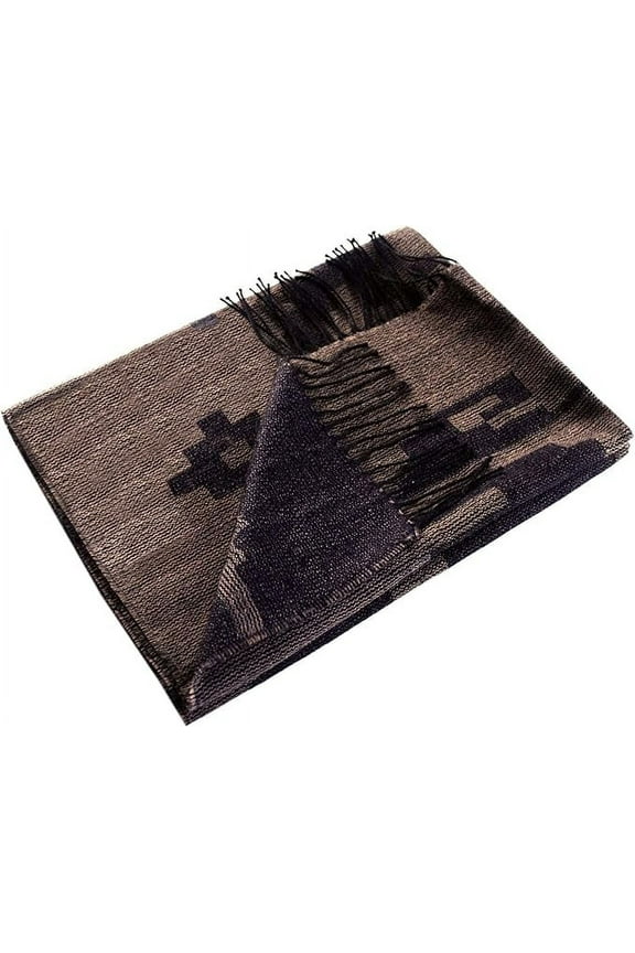 100% Baby Alpaca Wool Scarf Shawl Wrap Stole, Women, Brown/ Dk Blue / Black