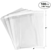 100 Bags - 4 x 6 Crystal Clear Protective Closure Bags with Self Adhesive Flap - Clear Resealable Cello / Cellophane Bags Good for Bakery, Candle, Soap, Cookie Poly Bags, in 2.1Mil Thickness