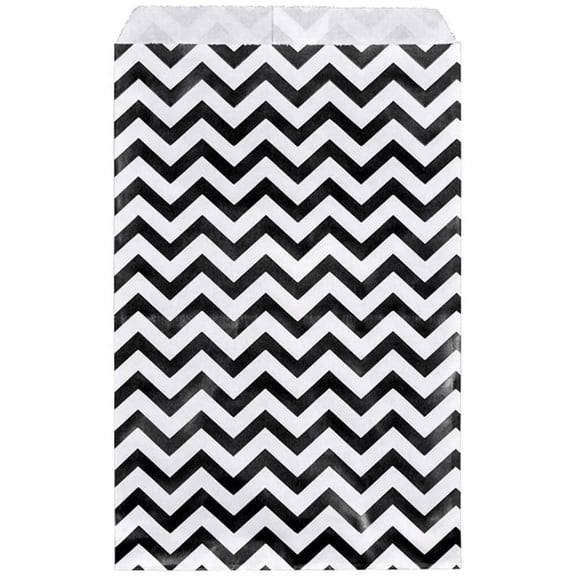 100 Bags Flat Plain Paper or Patterned Bags for Candy, Cookies, Merchandise, pens, Party Favors, Gift Bags Black, 5" x 7"
