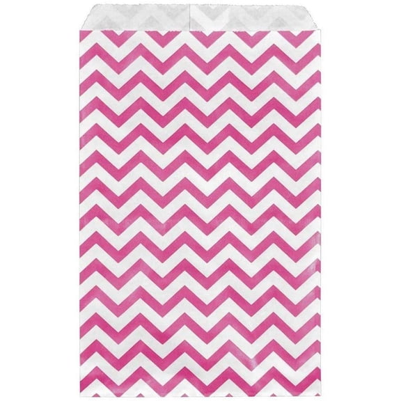 100 Bags Flat Plain Paper or Patterned Bags for Candy, Cookies, Merchandise, pens, Party Favors, Gift Bags Pink, 5" x 7"