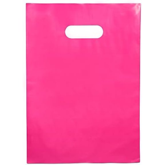100 Bags for Small Business 2 Mil 12"x15" Glossy Merchandise Retail Shopping Bags with Cut Handles