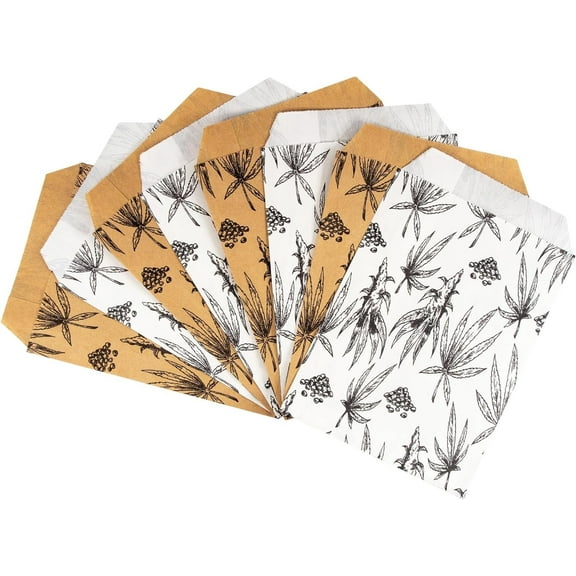 100 Bags of our Mixed, 6" x 9" Hemp theme pattern flat paper bags for stores, dispensaries, treats, gifts, promotions, and more.