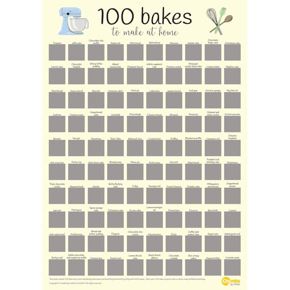 100 Bakes Scratch Off Poster | Baking Bucket List | Recipe Links Included | A3 (16.5" x 11.7")