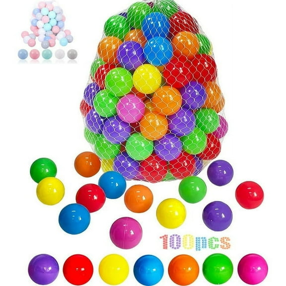 100 Pit Balls-7 Bright Colors Crush Proof Plastic Balls for Toddlers Babies Colorful Playpen Balls for Tent Pool Bounce House Party Decoration