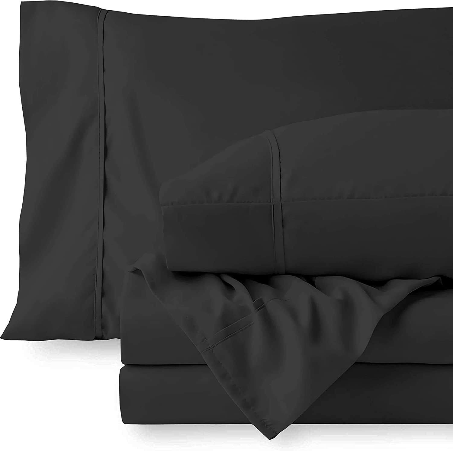 100% Bamboo 3 Piece Fitted Sheet Set, 12" Deep Pocket, ( 1 Piece Fitted sheet and Two Pillowcases ), 100% Organic Bamboo - Queen Size - Black Solid.